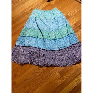Vintage Notations Boho Maxi Skirt Tiered Paisley Print Long Skirt Flowy S